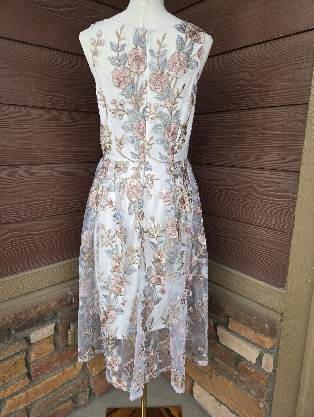 Adrianna Papell Illusion Sleeveless Floral Embroidered Midi Dress Women’s Size 8 - Picture 13 of 16